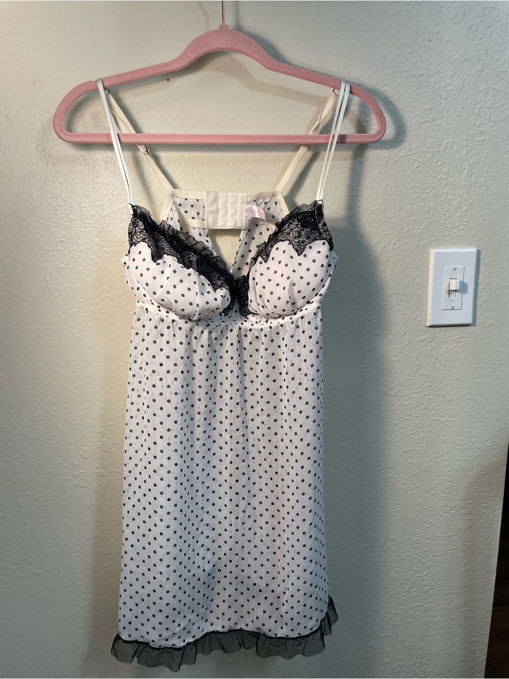 Cacique White and Black Polka Dot Lace Chemise